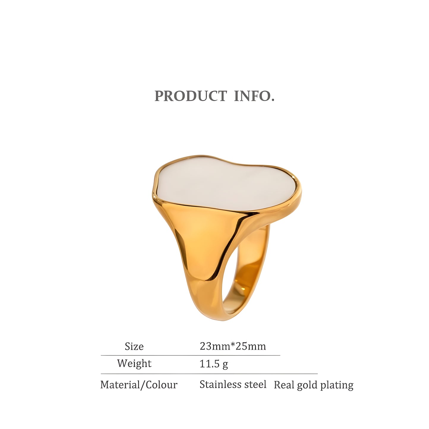 BEHI MARLEN 18k gold-plated ring with a white marble resin piece dimension info and specs