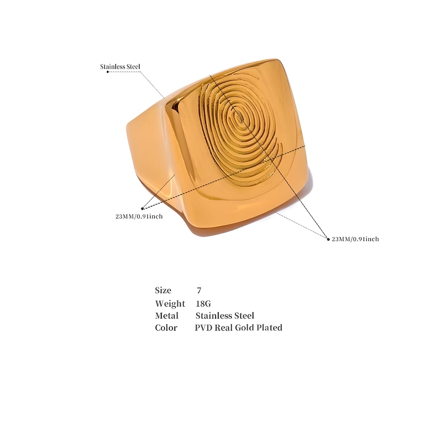 BEHI SIGNATURE 18k PVD gold plated fingerprint design product details.