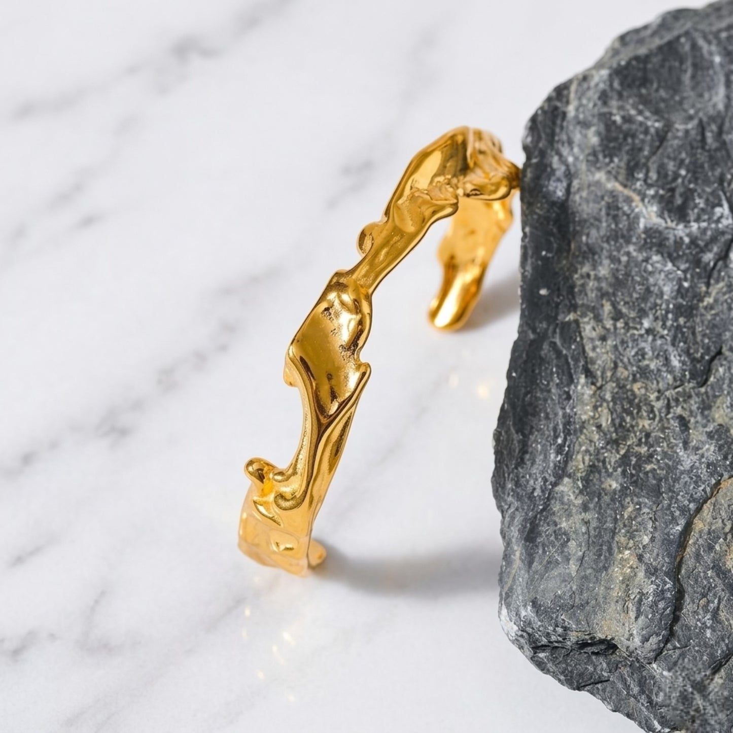 BEHI MISS MILLY 18k PVD gold-plated stainless steel, textured bracelet with an open cuff design