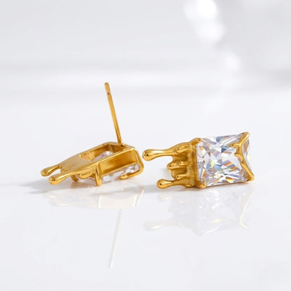 BEHI Taira Earrings | 18k PVD gold-plated stainless steel earrings with rectangular zircon stones | unique avant-garde design | Waterproof & Hypoallergenic