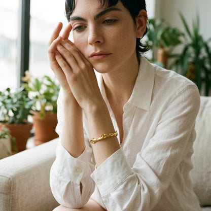 BEHI MISS MILLY 18k PVD gold-plated stainless steel, textured bracelet with an open cuff design hypoallergenic