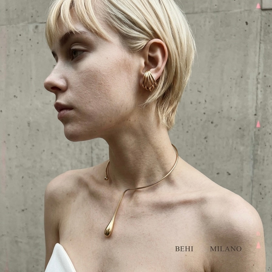 BEHI NIKITA Earrings 18k PVD gold-plated stainless steel wave design Ear cuff  