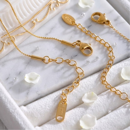 BEHI Zoey Necklace | 18k PVD gold-plated  stainless steel minimal necklace with a rectangular pendant and clear Zircon gemstones at the top and bottom | Waterproof, Hypoallergenic and tarnish-free | Adjustable chain