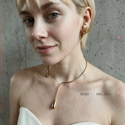 BEHI NIKITA Earrings 18k PVD gold-plated stainless steel wave design Ear cuff hypoallergenic and waterproof