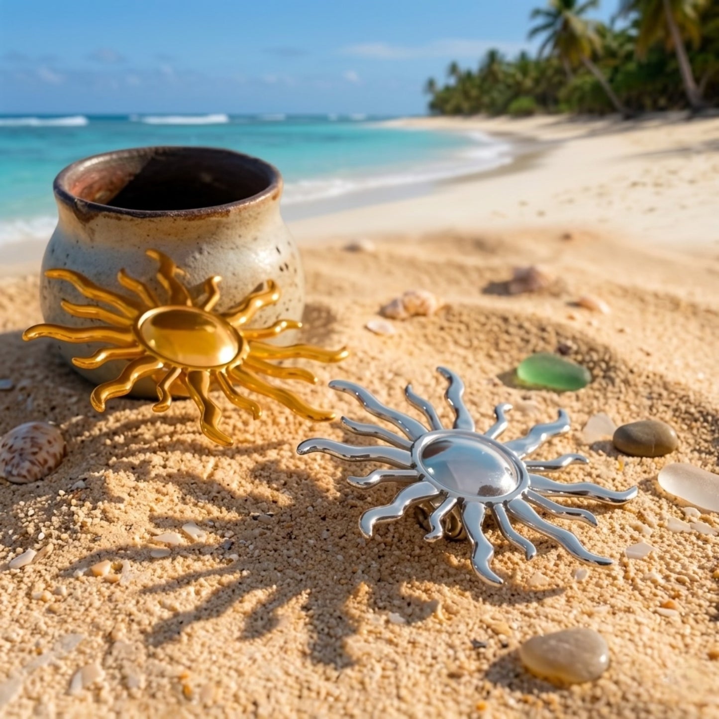 gold and silver sun designed brooch