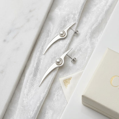 BEHI COLLECTION minimal design 18k gold plated stainless steel with single imitation pearl waterproof silver color