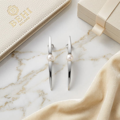 BEHI COLLECTION minimal design 18k gold plated stainless steel with single imitation pearl sharp design