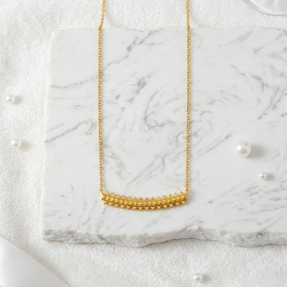 BEHI Isla Necklace | 18k PVD gold plated stainless steel necklace with a pyramids design bar pendant and hoop earrings set | Waterproof, hypoallergenic and tarnish-free | Shiny gold color