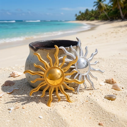 Behi Lubov gold and silver sun designed brooch 18k gold-plated