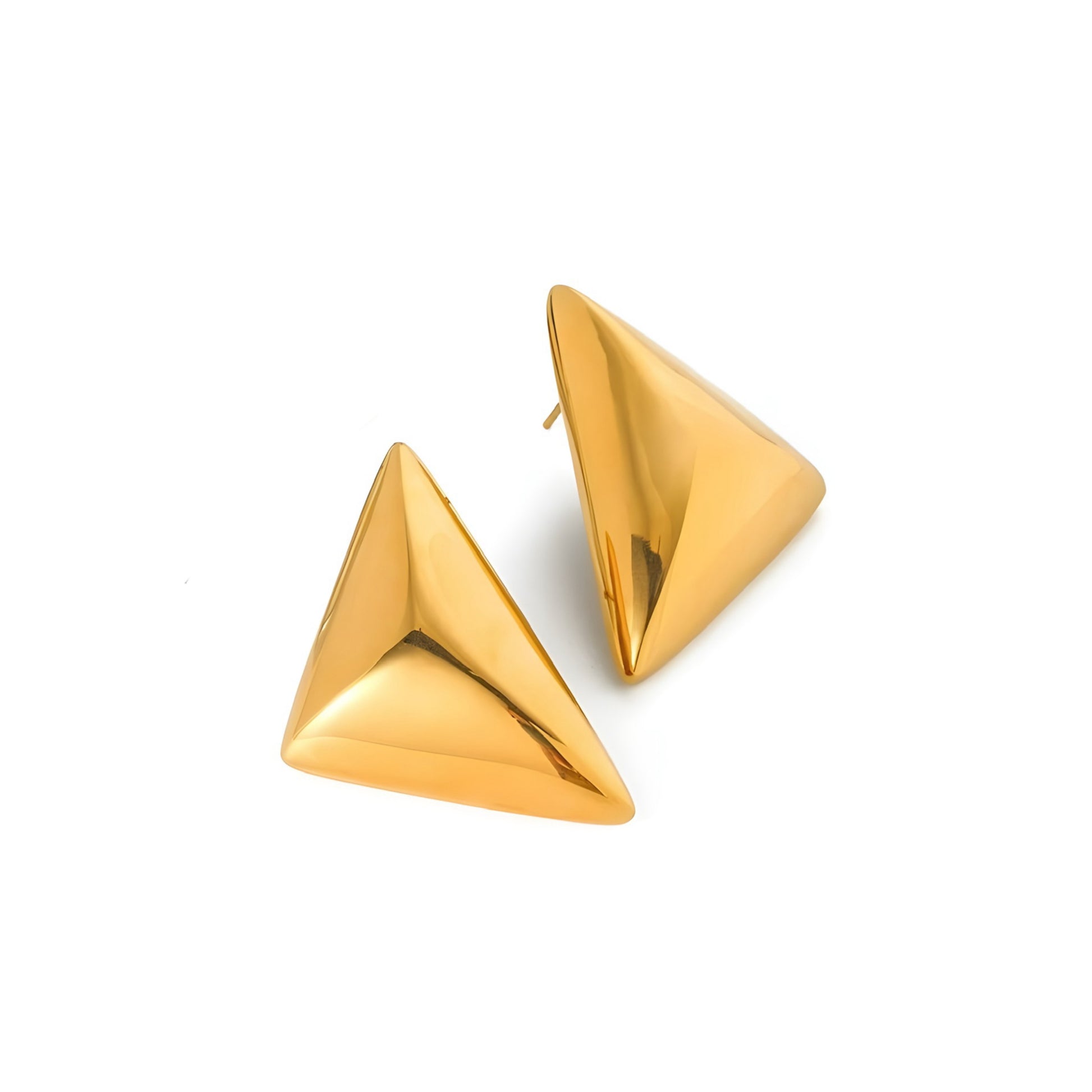 BEHI Santosh Earrings | waterproof and hypoallergenic 18k PVD gold-plated triangular stud earrings.