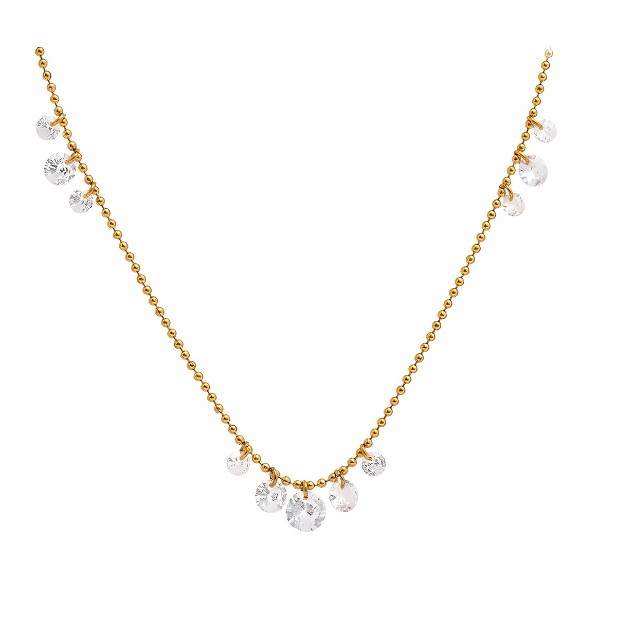 BEHI MILANO Larissa Necklace — 18k gold-plated delicate chain necklace with dangling cubic zirconia crystals
