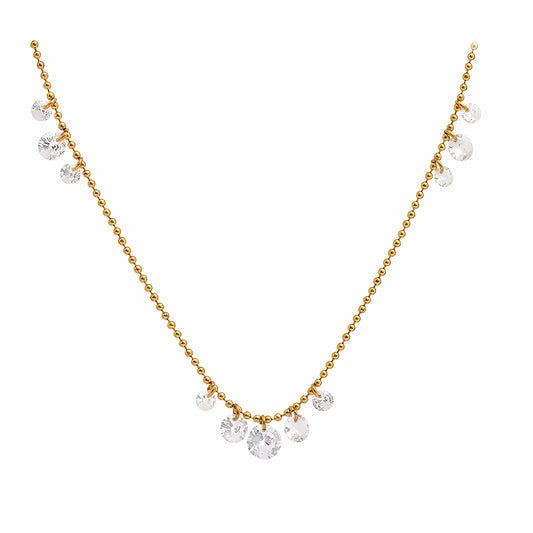 BEHI MILANO Larissa Necklace — 18k gold-plated delicate chain necklace with dangling cubic zirconia crystals