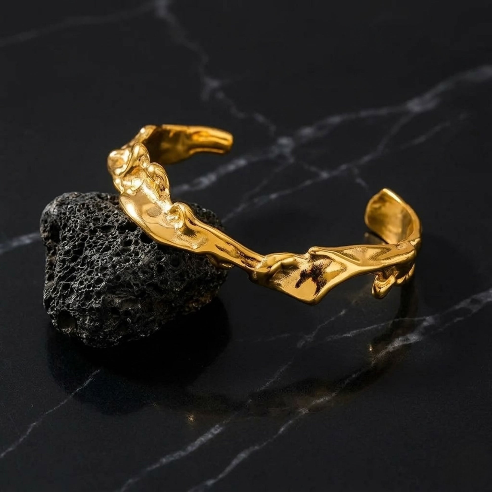 BEHI MISS MILLY 18k PVD gold-plated stainless steel, textured bracelet with an open cuff design waterproof