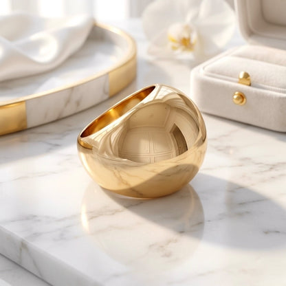 BEHI Erikan Ring | 18k PVD gold plated stainless steel ring with a smooth, shiny finish, fluid silhouette | Waterproof, Hypoallergenic and Tarnish-free | Gold finish