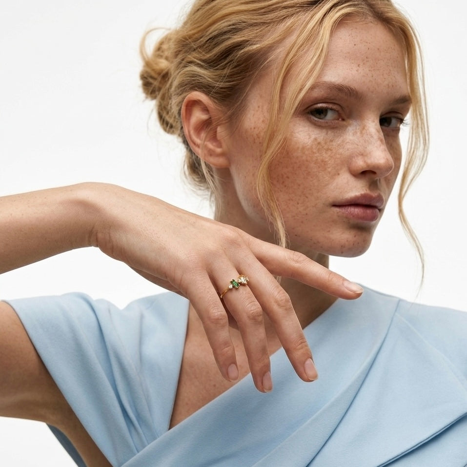 BEHI Melly Ring worn on hand to demonstrate the scale and radiant gold finish.