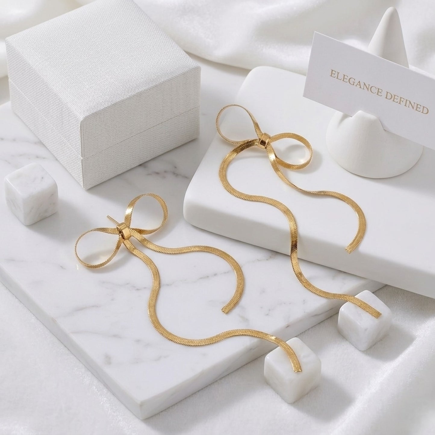 An angled perspective of the BEHI Lina Earrings, crafted in waterproof 18k PVD gold-plated steel.