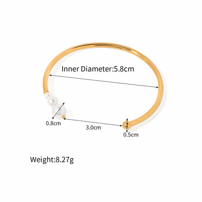 BEHI MILANO Alba Bracelet dimensions — open cuff pearl bangle specs, inner diameter 5.8cm, weight 8.27g, pearl cluster 0.8cm, 18k gold-plated stainless steel