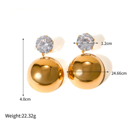 BEHI MILANO Alice Earrings specs — gold ball drop earring dimensions, total length 4.0cm, ball 24.66mm, zircon stud 1.2cm, weight 22.32g