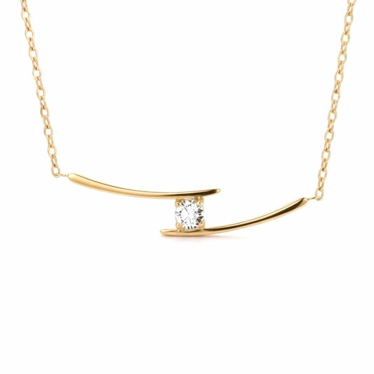 BEHI MILANO Alison Necklace — 18k gold-plated crossed bar pendant necklace with single zircon stone, waterproof tarnish-free stainless steel