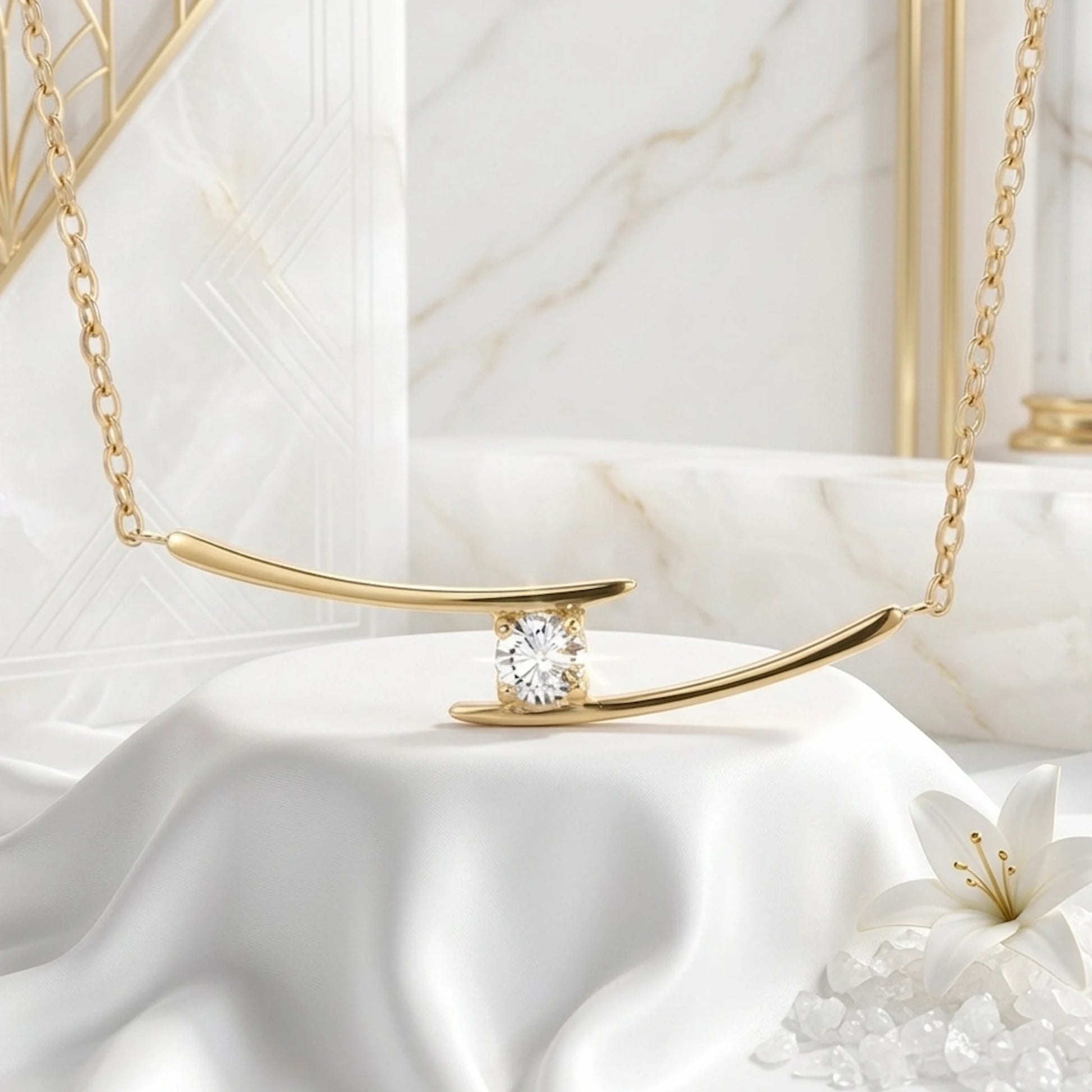 BEHI MILANO Alison Necklace gold luxury styling — 18k gold-plated crossed bar zircon pendant necklace, waterproof tarnish-free stainless steel