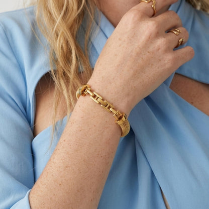 BEHI MILANO Almond Bracelet gold — ribbed wide bangle styled, 18k gold-plated stainless steel, tarnish-free waterproof bracelet