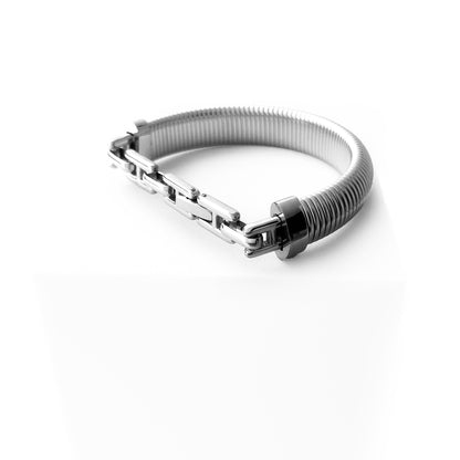 BEHI MILANO Almond Bracelet silver — polished wide ribbed bangle, silver-plated stainless steel, waterproof hypoallergenic jewelry