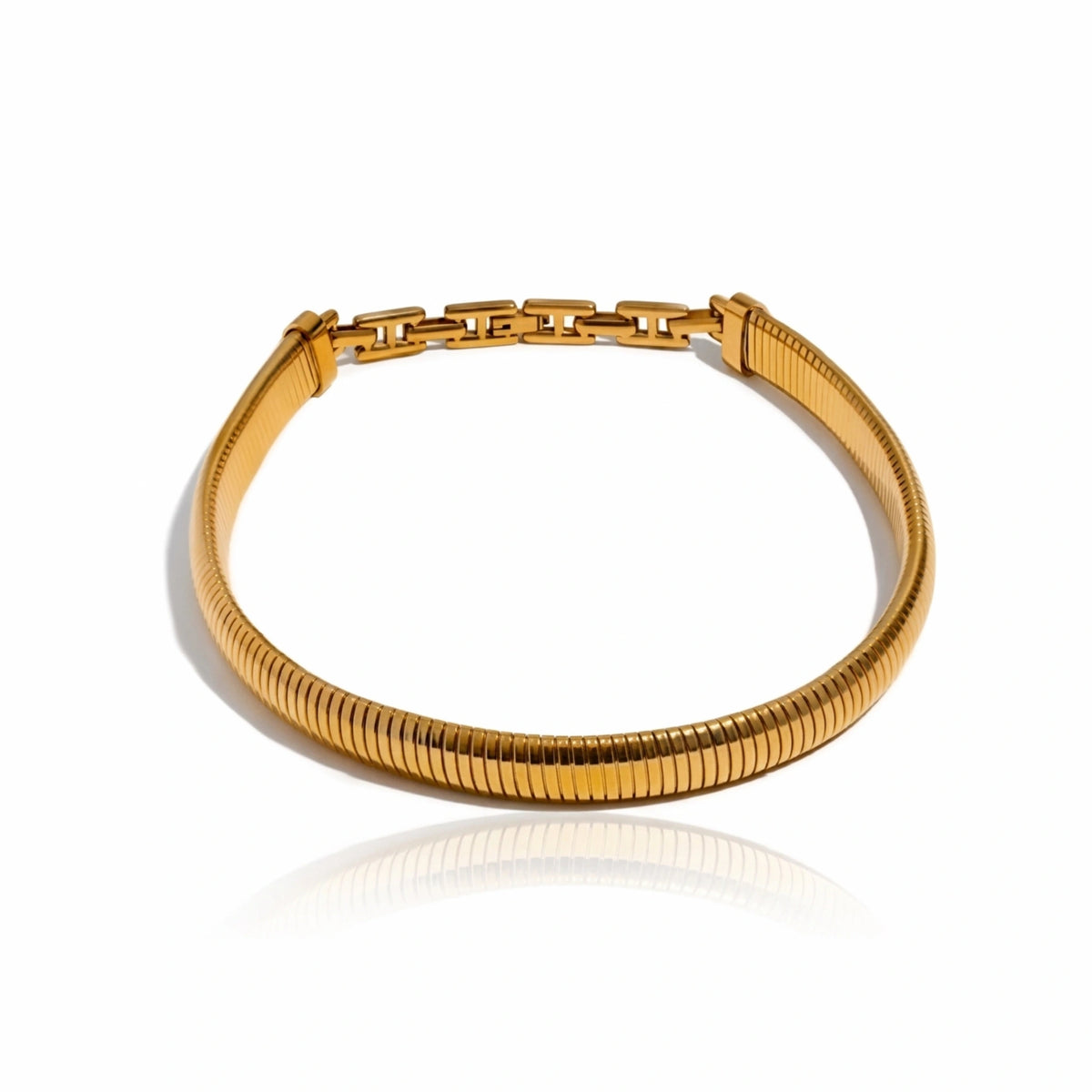 BEHI MILANO Almond Choker — 18k gold-plated ribbed collar necklace, waterproof tarnish-free stainless steel, 38cm