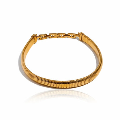 BEHI MILANO Almond Choker — 18k gold-plated ribbed collar necklace, waterproof tarnish-free stainless steel, 38cm