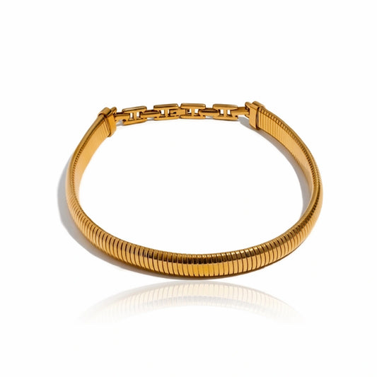 BEHI MILANO Almond Choker — 18k gold-plated ribbed collar necklace, waterproof tarnish-free stainless steel, 38cm