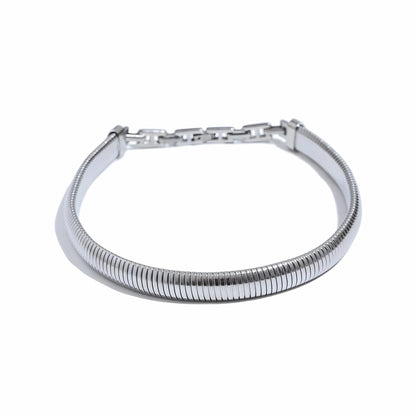 BEHI MILANO Almond Choker — silver stainless steel ribbed collar necklace, waterproof tarnish-free, 38cm