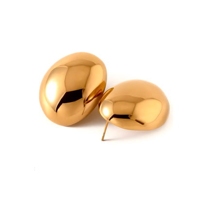 BEHI MILANO Annarita Earrings — 18k gold-plated chunky oval stud earrings, waterproof tarnish-free stainless steel