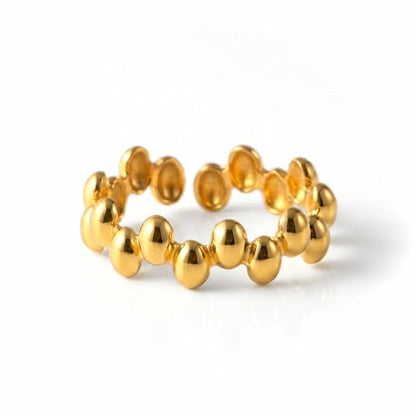 BEHI MILANO Anya Ring — 18k gold-plated adjustable beaded open ring, waterproof tarnish-free stainless steel