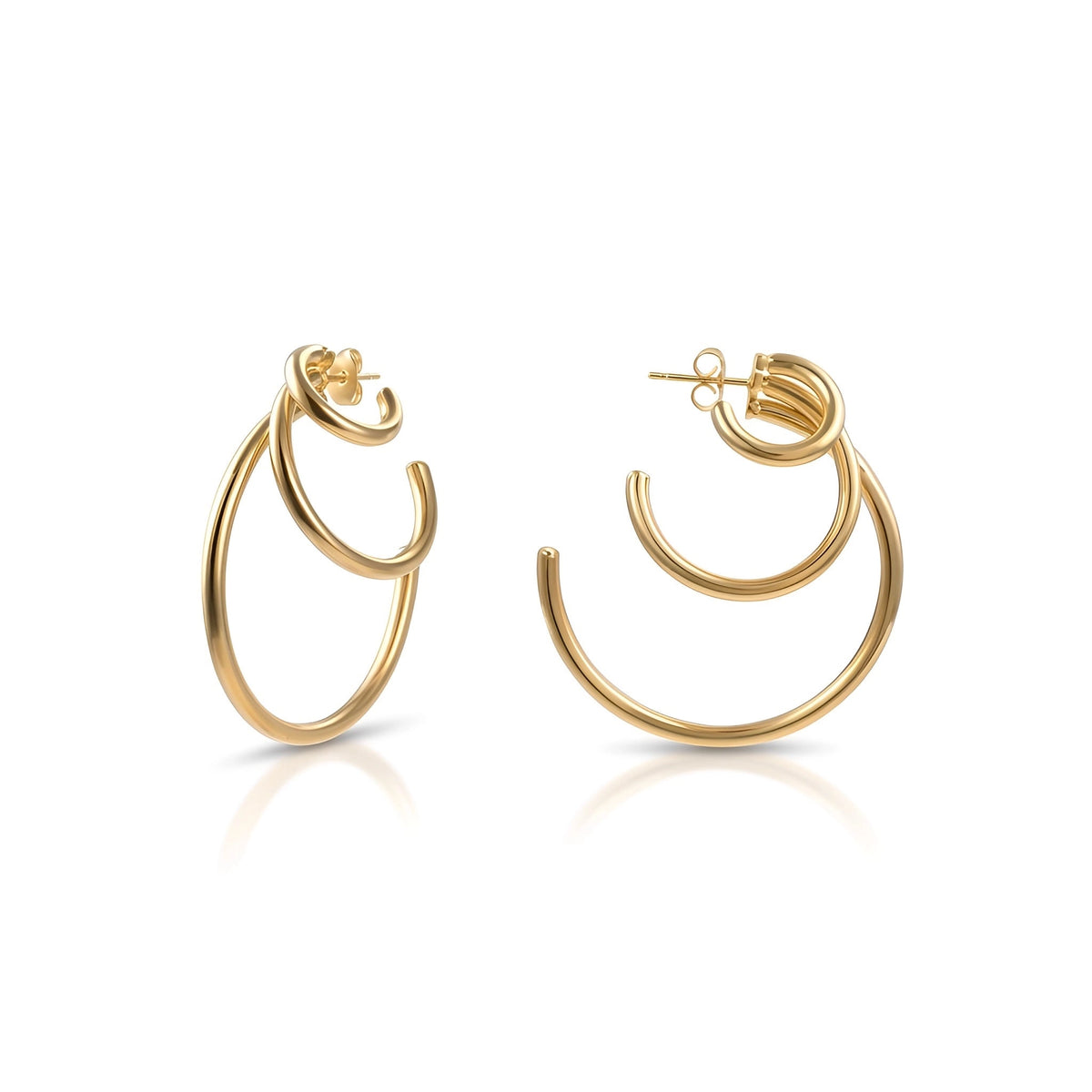 BEHI MILANO Ariel Earrings — 18k gold-plated triple tier open hoop earrings, waterproof tarnish-free