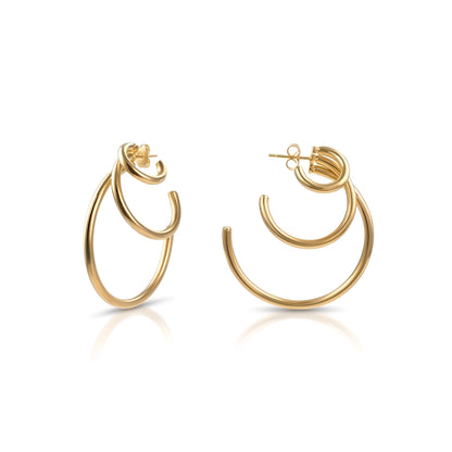 BEHI MILANO Ariel Earrings — 18k gold-plated triple tier open hoop earrings, waterproof tarnish-free