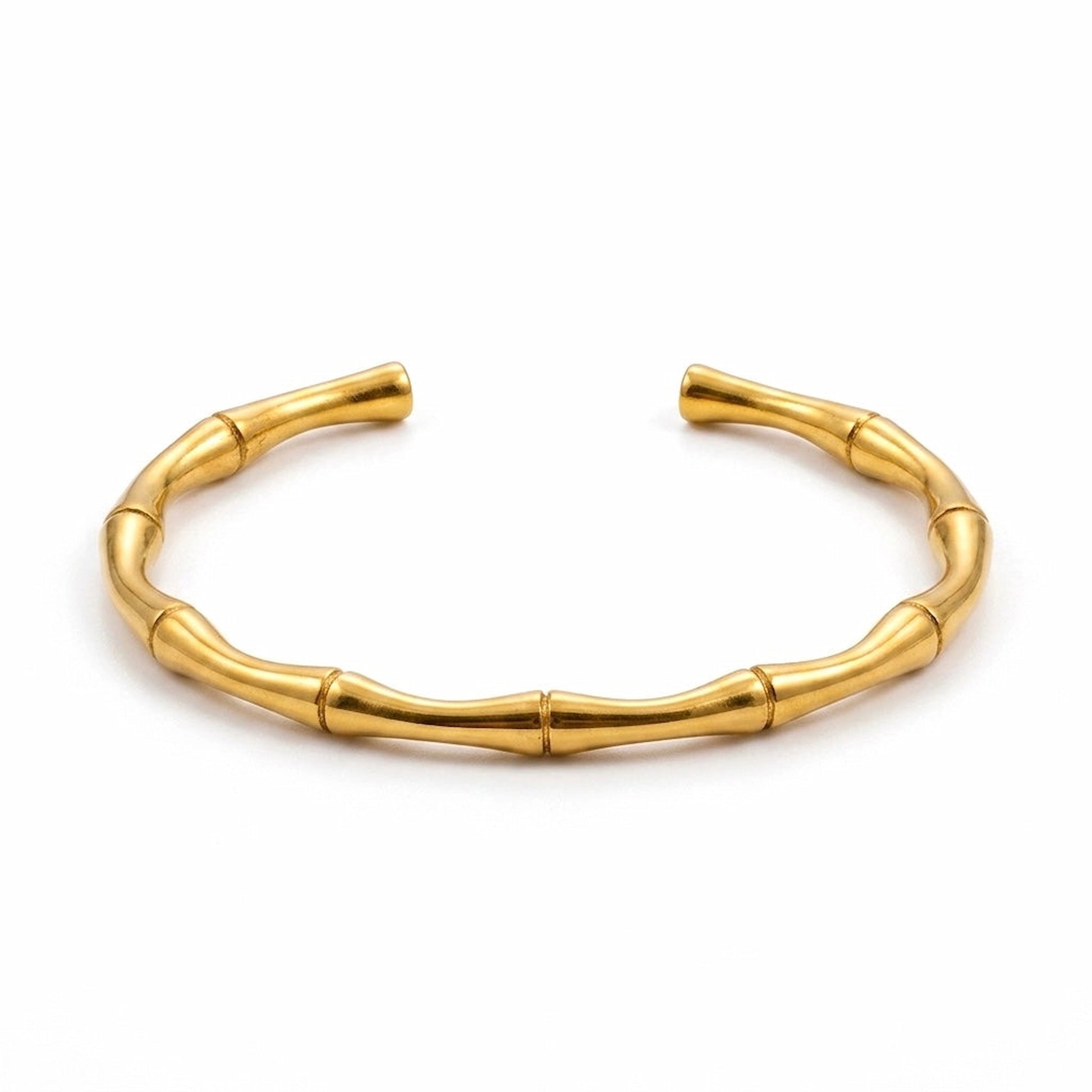 BEHI MILANO Bamboo Bracelet — 18k gold-plated open cuff bangle with organic bamboo stalk joints