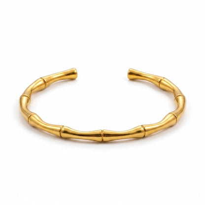 BEHI MILANO Bamboo Bracelet — 18k gold-plated open cuff bangle with organic bamboo stalk joints