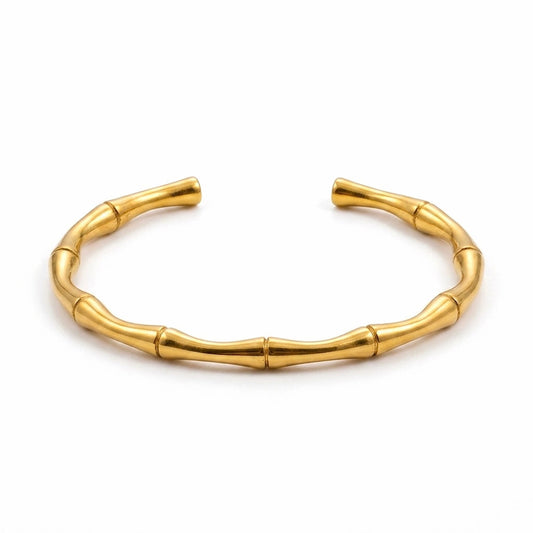 BEHI MILANO Bamboo Bracelet — 18k gold-plated open cuff bangle with organic bamboo stalk joints