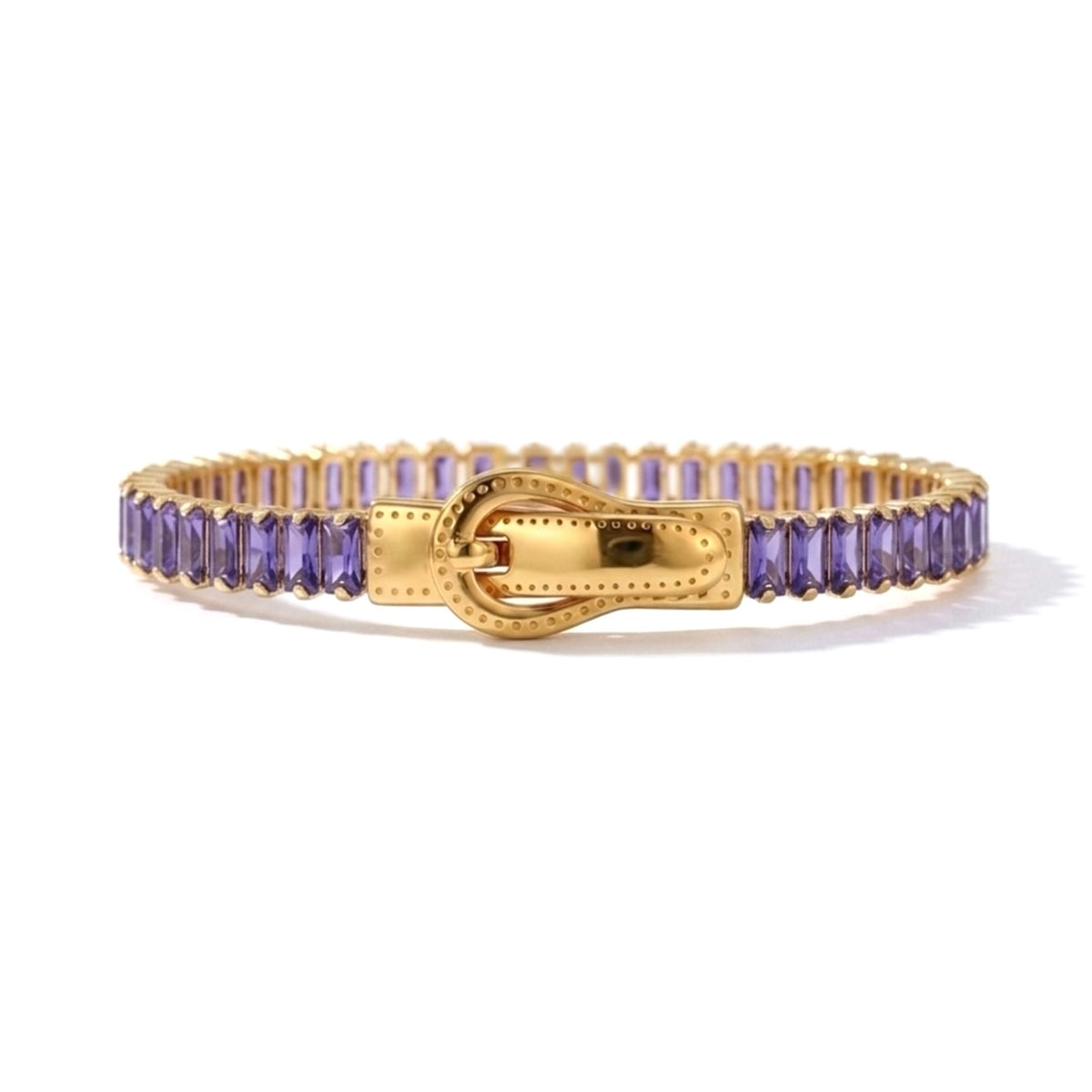 BEHI MILANO Beatrice Bracelet in Amethyst Purple — gold buckle bracelet set with purple baguette cubic zirconia