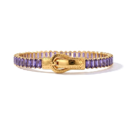 BEHI MILANO Beatrice Bracelet in Amethyst Purple — gold buckle bracelet set with purple baguette cubic zirconia