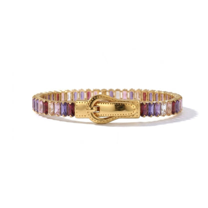 BEHI MILANO Beatrice Bracelet in Multicolor — gold buckle bracelet set with rainbow baguette cubic zirconia