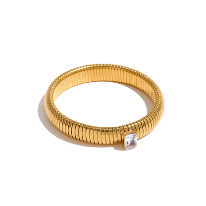 BEHI MILANO Beatriz Bracelet in White — 18k gold flexible expansion cuff with clear cubic zirconia