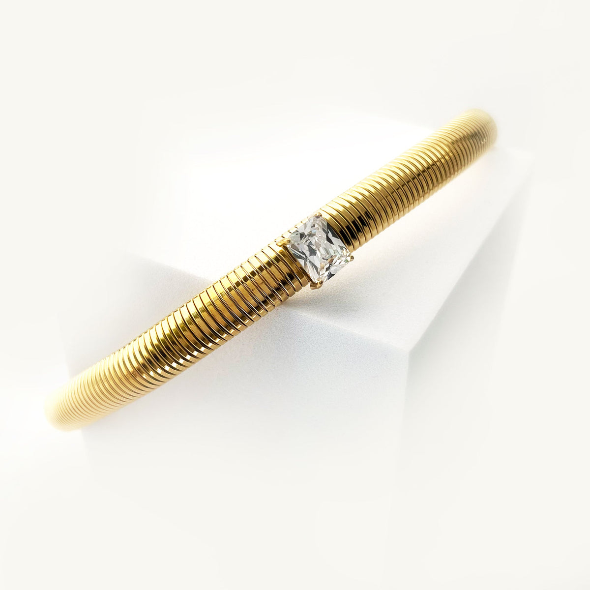 BEHI MILANO Beatriz Choker in Gold — 18k gold-plated flexible ribbed choker