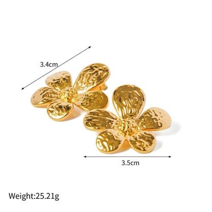 BEHI MILANO Bloom Earrings — technical sizing diagram showing 3.4cm height, 3.5cm width, and 25.21g weight