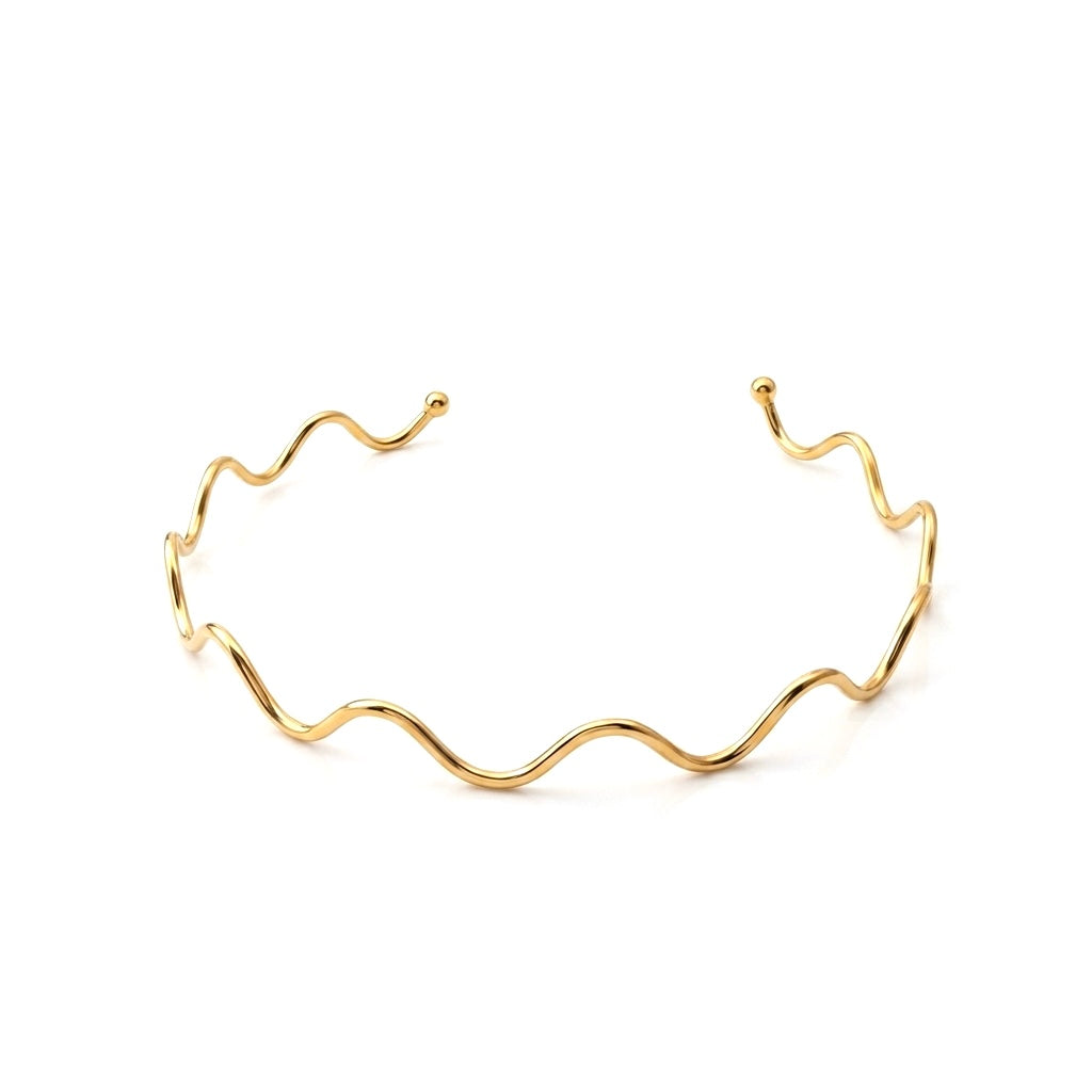 BEHI MILANO Carla Choker — 18k gold-plated open wire wavy neck collar on white background