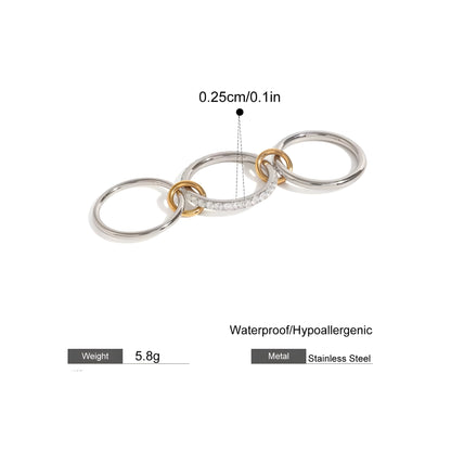 BEHI MILANO Carlita Ring technical diagram showing 0.25cm band width, 5.8g weight, and stainless steel material