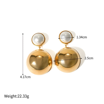 BEHI MILANO Carollina Earrings technical diagram showing 4.17cm height, 2.5cm sphere diameter, 1.34cm pearl stud, and 22.33g weight