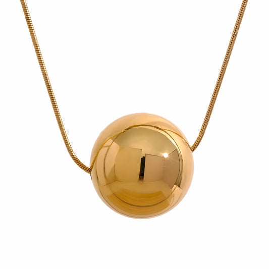 BEHI MILANO Chic Necklace — 18k gold-plated sphere pendant on snake chain on white background