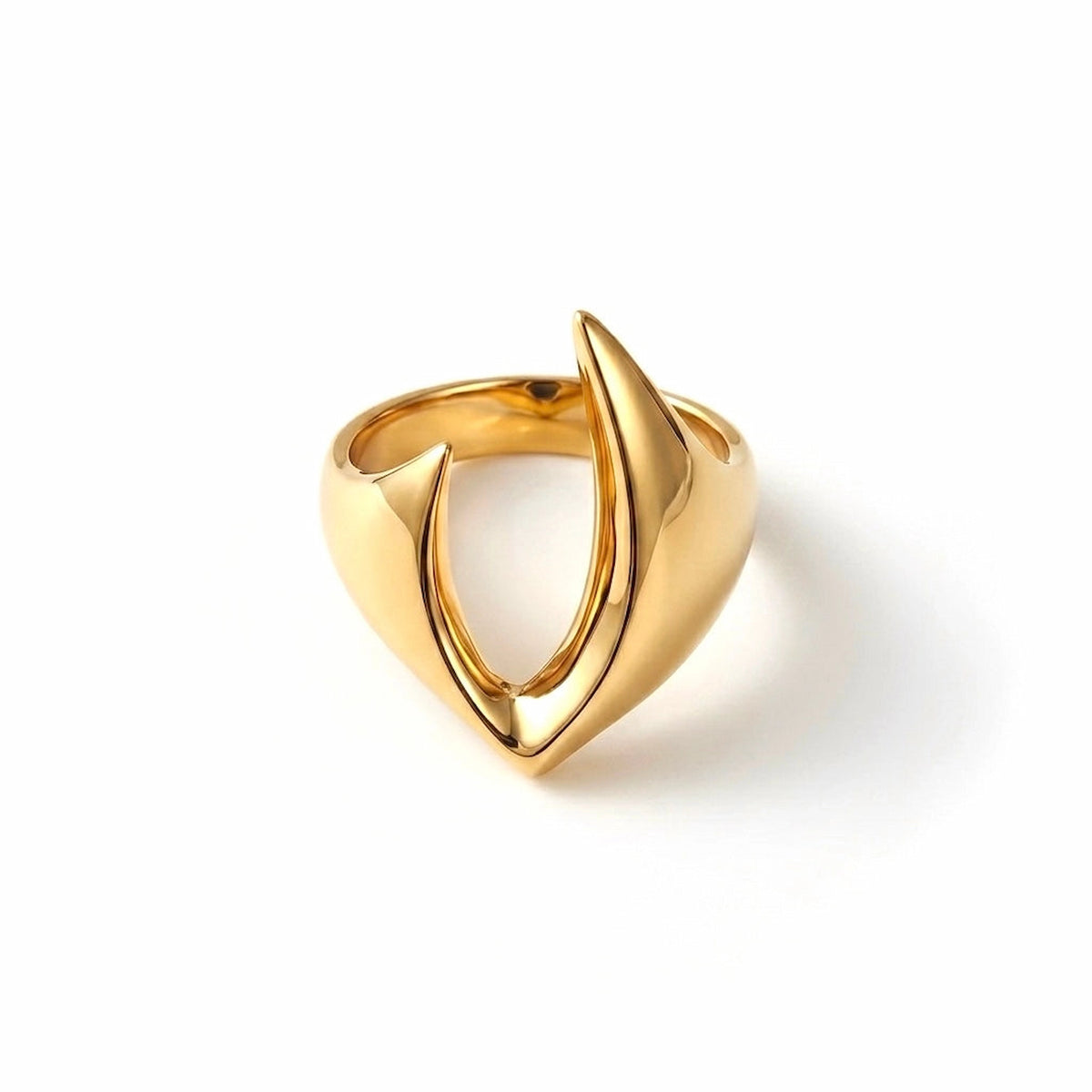 BEHI MILANO Clarissa Ring — angled view of 18k gold-plated brass open crest ring