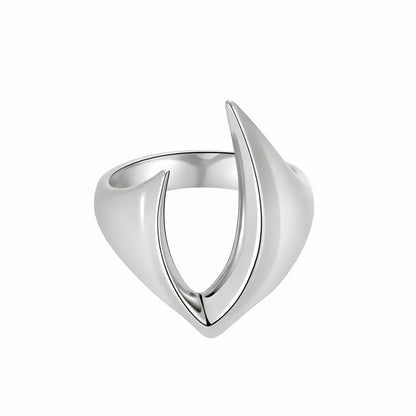 BEHI MILANO Clarissa Ring — front studio shot of silver blade sculptural statement ring