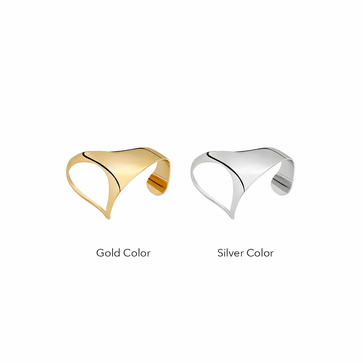 BEHI MILANO Deborah Palm Cuff — side-by-side comparison of 18k gold and silver sculptural hand cuffs